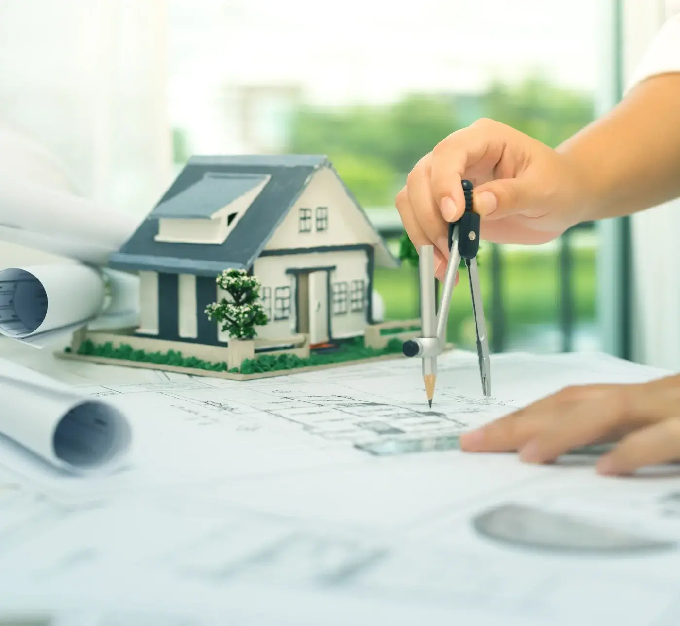 House model and architectural plans for a real-estate financing review