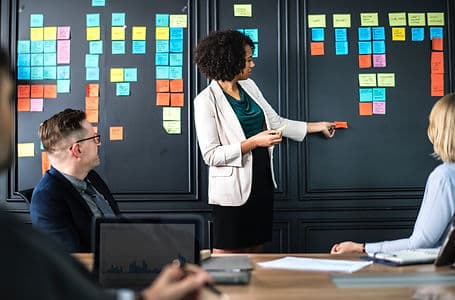 A business team collaborating in a planning session